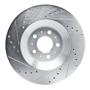Tesla Model Y Brake Rotor (1) - Rear Right - R1 Concepts - Drilled & Slotted - Silver - `20-`25